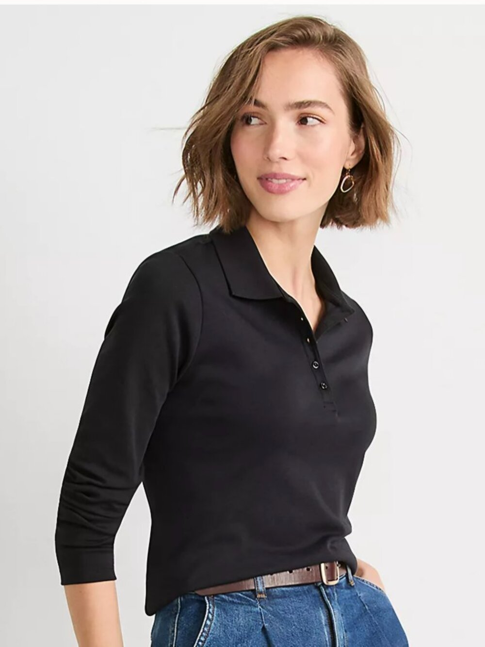 Lands End 3/4 Sleeve Supima Cotton Polo Shirt L